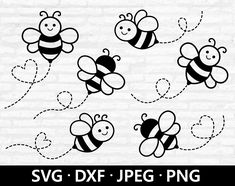 three bees flying in the air with hearts on their backs and wings, svg dx