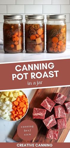 canning pot roast in a jar with text overlay