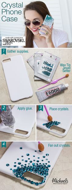 the instructions for how to use crystal phone case with scissors and other items on it