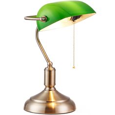 a green desk lamp on a white background