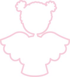 the outline of an angel's head is shown in light pink on a white background