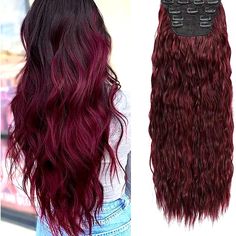 Pelidon Clip In Long Wave Synthetic Hair Extensions 24 Inch 4pcs Thick Hairpieces Fiber Double Weft Hair Extension For Women Black Mix Burgundy Color-Bought This To Wear For Halloween But Never Used It. New Hair Extensions Color, Weft Hair Extensions, Hair Weft, Burgundy Color, Clip Ins, Synthetic Hair