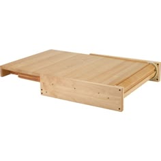 a wooden bed frame with two drawers on the bottom and one drawer at the top