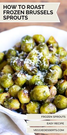 brussel sprouts in a white bowl with parmesan cheese on top