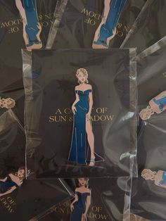 a cardboard cutout of a woman in a blue dress