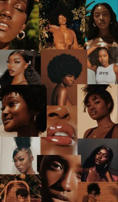 the collage shows many different images of women with natural hair and skin colores