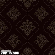 a black and gold wallpaper with an ornate design