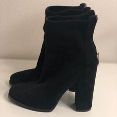 Black Booties From Guess, Basically Brand New. All Black Attire. Black Booties For Workwear In Winter, Black Booties For Winter Workwear, Black Booties With Block Heel For Work, Black Block Heel Booties For Work, Black High Ankle Booties For Work, Black Ankle-high Booties For Work, Winter Black Suede Booties, Black Suede High Ankle Heeled Boots, Black Booties With Block Heel For Winter