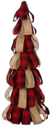 a christmas tree made out of burlocks and plaid ribbon on a white background