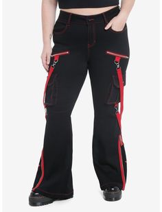 Social Collision Black & Red Star Suspender Flare Pants Plus Size | Hot Topic Flare Pants Plus Size, Plus Size Hot, Size 16 Jeans, Tall Hoodies, Pants Plus Size, Plus Size Fits, Pink Stars, Socks And Tights, Red Star