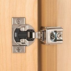 a close up of a door handle on a wooden door