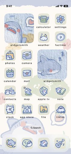 an image of some type of blue and white background with different things on it's side