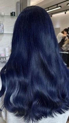 Midnight Blue Hair Aesthetic, Midnight Dark Blue Hair Curly, Blue Midnight Hair, Blue Hair Layers, Dark Midnight Blue Hair, Midnight Blue Hair Color, Dark Blue Hair Color Ideas, Smoky Blue Hair, Dark Blue Hair Color