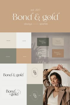 the logo for bond & gold is shown in different colors and font styles, including beiges