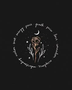 a rose with the moon and stars in the background, on a black wallpaper