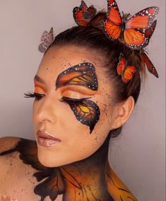 Full Face Butterfly Makeup, Butterfly Fantasy Makeup, Butterfly Costume Diy Women, Butterfly Custome Halloween, Diy Butterfly Costume For Women, Makeup Papillon, Butterfly Halloween Costume Women