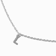 Claire's Silver-tone Crystal Block Letter Initial Pendant Necklace - L Silver Pendant Initial Necklace For Birthday, Cheap Silver Letter Initial Necklace, L Initial Necklace, L Letter Necklace, L Necklace Initial Silver, Sensitive Ears Earrings, Piercing Kit, Word Bracelet, Hair Accessories Gift