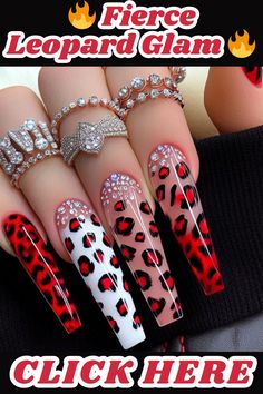 Unleash your inner wild child with these fierce and fashionable acrylic nail designs featuring a red-hot leopard print, accented with dazzling rhinestones.nailart,nails,naildesigns,nailinspo,manicure,beauty,fashion,style,gelnails ,acrylic nails,nailartdesigns,geometric nails,floralnails,frenchmanicure,ombrénails ,marblenails,summer nails,winternails,holidaynails,weddingnails,valentinesnails ,rednails,pinknails,bluenails,nudenails,blacknails,springnails Wild Nails, Red Nails Summer, Libra Nails Design, What Are Acrylic Nails, Pop Art Nails