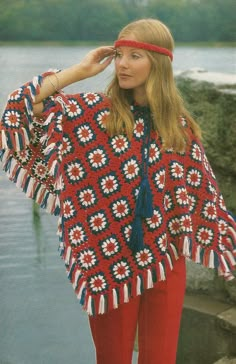 A pdf copy of a vintage crochet pattern to make a fabulous seventies fringed poncho made up from granny square motifs. In double knitting yarn. With a drawstring tie at the neck and fringed style so typical of the era, this is a classic design from the late 1960's/early 70's . In one size, measuring 44 x 44  ins.. This vintage pattern is in UK terminology and English language, I provide a UK/USA conversion chart with your purchase. This listing is for a PDF copy of the above vintage crochet patt Crochet Pattern Square, Poncho Crochet Pattern, Granny Square Poncho, Crocheted Clothing, Crochet Poncho Free Pattern, Poncho Crochet, Womens Poncho, Vintage Crochet Patterns, Triangle Shawl