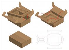 an open box with instructions to cut out the lid and side panels, including one opening