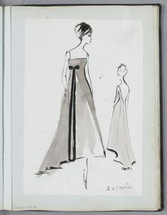 a drawing of a woman in a dress with an open back and side slits