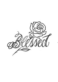 the word bliss written in cursive writing with a rose