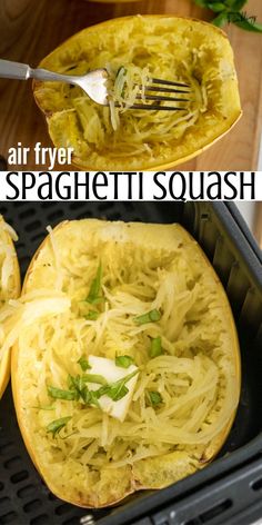 an air fryer spaghetti dish is shown with the words air fryer spaghetti in it