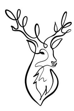 a black and white drawing of a deer with antlers on it's head