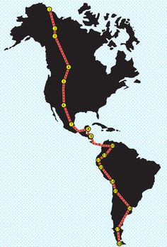 a map with the routes marked in yellow and red on it's side