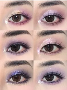 Eyeshadow Only Look, Eyeshadow Looks Big Eyes, Dousing Eye Makeup, Eye Make Up Purple, Cute Makeup Looks Brown Eyes, Easy Eyeshowdow Looks, 80s Makeup Asian, Ariel Makeup Look Easy, Purple Shimmer Makeup