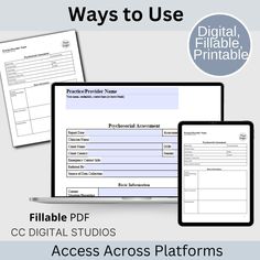 three computer screens with the text, ways to use fillable pdff ccc digital studios access across platforms