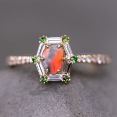 Luxury Unique Green Opal Ring, Black Opal Ring 18kt Gold, Luxury Green Opal Ring, Tsavorite Engagement Ring, Rarest Gemstones, Gold Opal Engagement Ring, Freeform Ring, Tsavorite Ring, Australian Black Opal