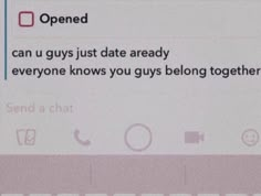 the text reads, i can't guys just date already everyone knows you guys belong together