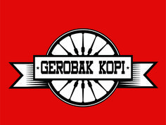 the logo for gerobak kop is shown in black and white on a red background