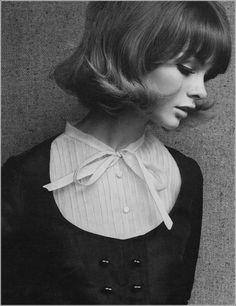 retro bob and sweet bow collar Jean Shrimpton 1960s, Super Short Bobs, Colleen Corby, Jean Shrimpton, 60s Fashion, White Photo