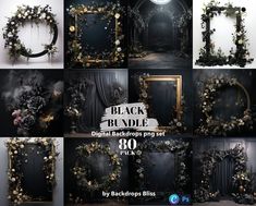 black and white photoshopped frames with flowers on them for the backdrop or wall