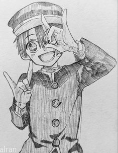 a drawing of an anime character holding his finger up