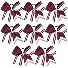 six red and white bows with silver glitters on the ends, set of 10