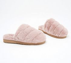 For days spent padding around the house or a quiet morning sipping coffee on the patio, these soft and fluffy slippers are the perfect complement to a cozy pair of pajamas topped with a robe.  All I want for Christmas is... Give the gift of comfort and warmth this holiday season. A faux fur lining covers the cushioned insoles, so the recipient of this practical (yet stylish!) present will feel like they're walking on a cloud. From Koolaburra by UGG. Ugg Mules, Leopard Slippers, Grey Slippers, Faux Fur Slides, Suede Clogs, Pink Slippers, Koolaburra By Ugg, Suede Moccasins, Slide Slippers