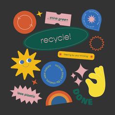 an image of stickers that say recycle and have different designs on them