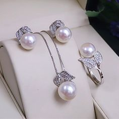 Real Pearl Necklace and Earrings For Women Natural Freshwater White Pearl Jewelry Set 925 Sterling Tiffany Bracelet Silver, Wide Band Diamond Rings, Pearl Jewelery, Elegant Pearl Jewelry, Silver Jewelry Sets, Real Pearl Earrings, White Pearl Jewelry, Pearl Jewelry Set, Real Pearl Necklace