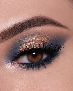 Simple Blue And Gold Eye Makeup, Makeup Looks For Navy Blue Dress Formal, Colorful Eye Makeup For Blue Eyes, Cool Toned Makeup Looks, Bridal Eyes, Halo Eyeshadow, Evening Eye Makeup, Eye Makeup Images