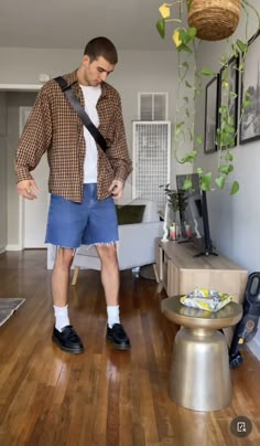 Dr Martens With Shorts Men, Loafers And Jorts Outfit Men, Loafers And Jorts Outfit, Striped Shorts Outfit Men, Shorts And Loafers Outfit, Jorts Loafers, Mens Loafers Outfit, Dr Martens Men Outfit