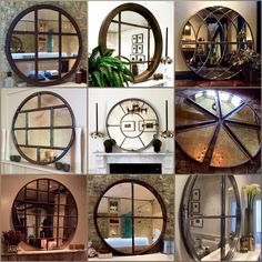 many different round mirrors are shown in this collage