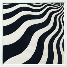 an abstract black and white painting with wavy lines