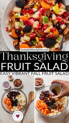 thanksgiving fruit salad in a bowl with nuts and berries