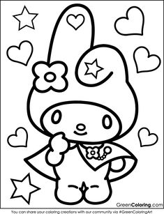 an animal coloring page with hearts and stars