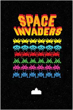 Plakat - Space invaders kunst - admen.dk Space Invaders Aesthetic, Gamer Poster Design, Space Invaders Pixel Art, Gamer Posters, Space Invaders Art, Pixel Art Poster, Space Invaders Game, Gamer Wallpaper, 8 Bit Pixel Art