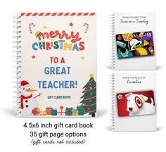 the christmas gift card book is open and ready to be used as a teacher's notebook