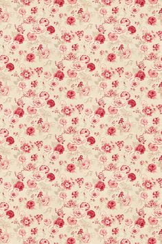 an old fashioned wallpaper with red roses on white and pink flowers in the background